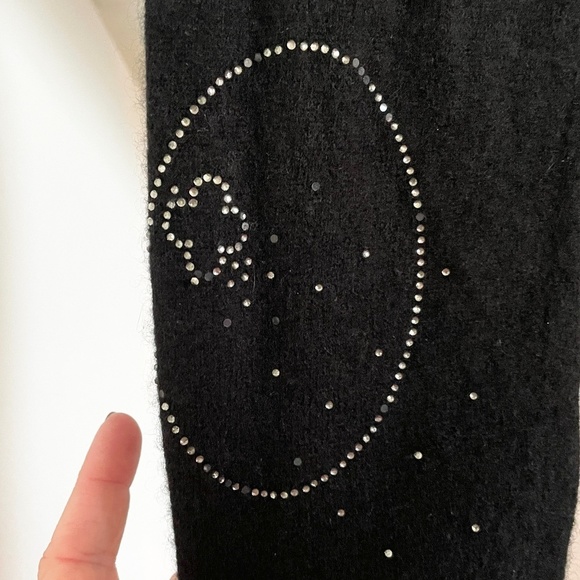 Hector et Lola Knit Sweater Y2K 100% Cashmere Raw hems sequins Elbow patch S - Picture 4 of 13